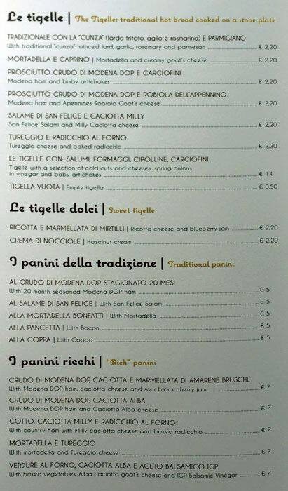 Saluti da Modena menu