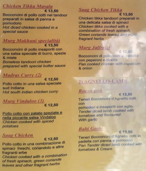 Menu di Ristorante Indiano Aangan 