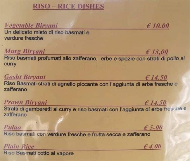 Menu di Ristorante Indiano Aangan 
