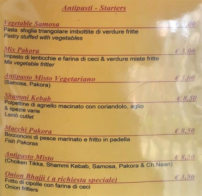 Menu di Ristorante Indiano Aangan 
