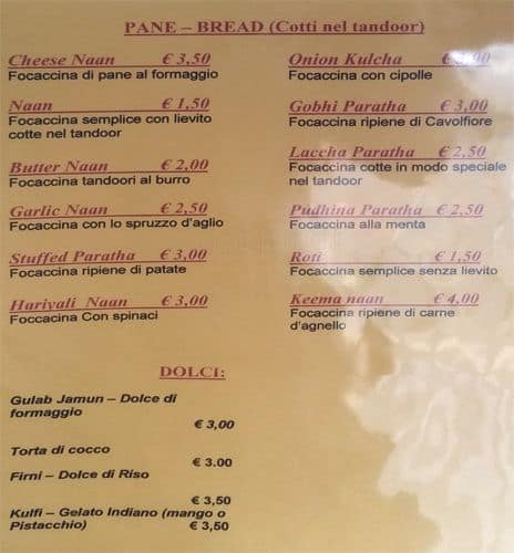 Menu di Ristorante Indiano Aangan 