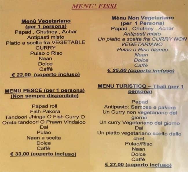 Menu di Ristorante Indiano Aangan 