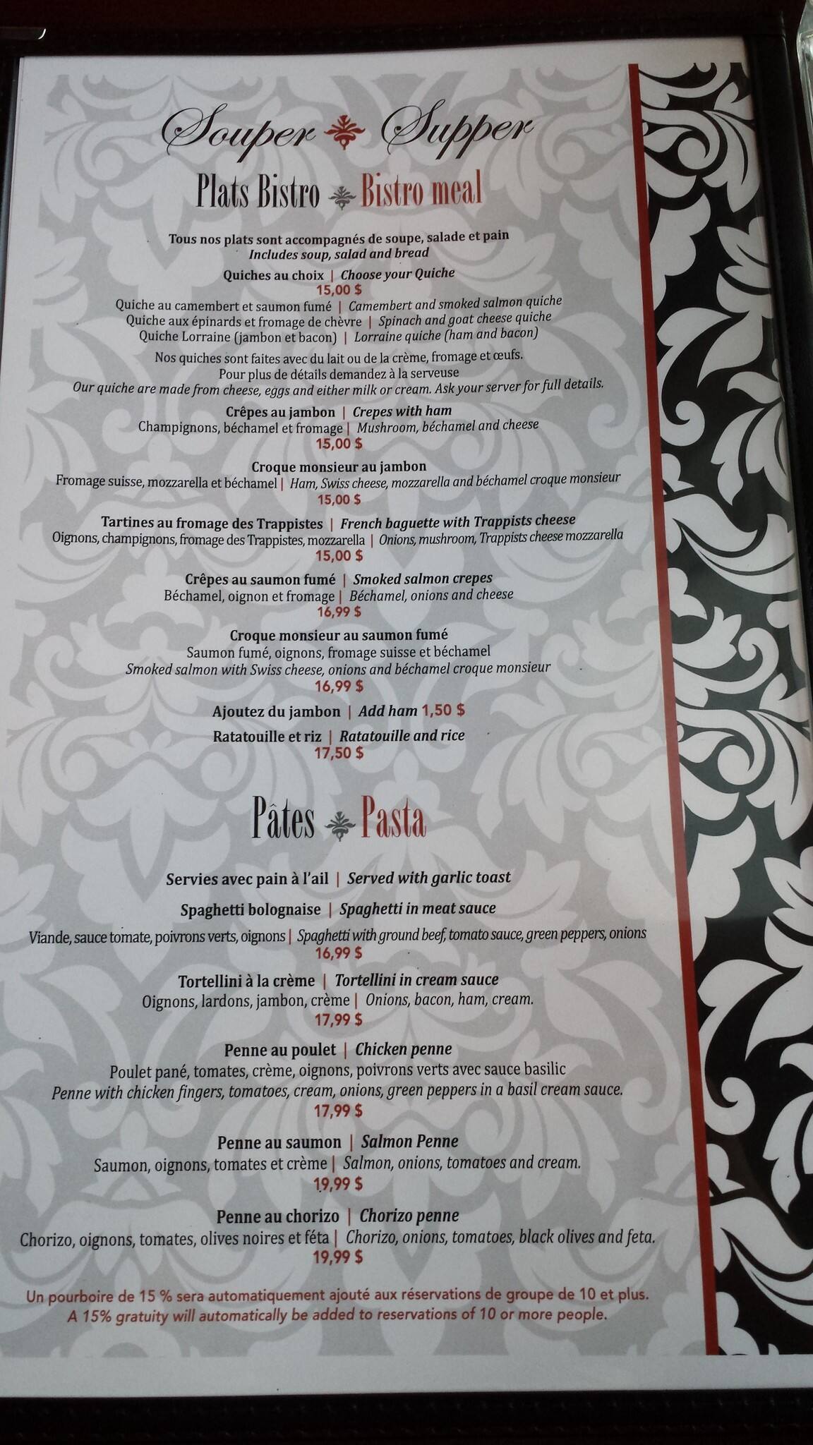 Chez Sophie Sur Le Pont Menu, Menu for Chez Sophie Sur Le Pont, St