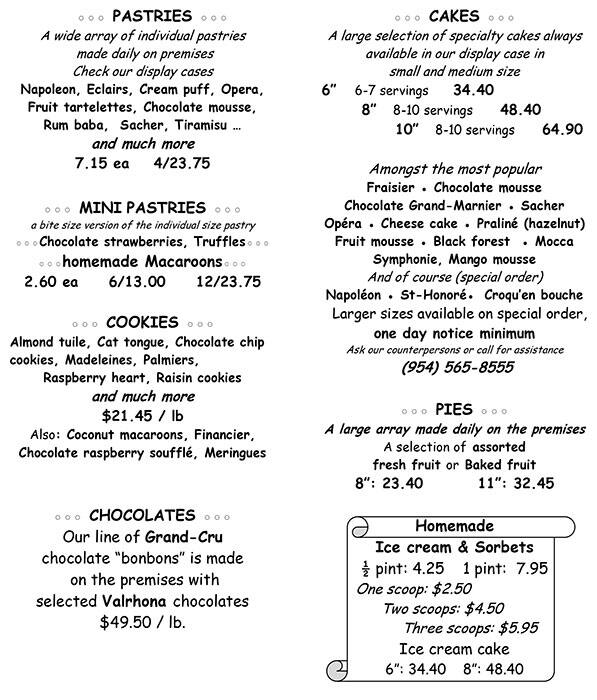 Menu at Croissan'Time French Bakery, Fort Lauderdale