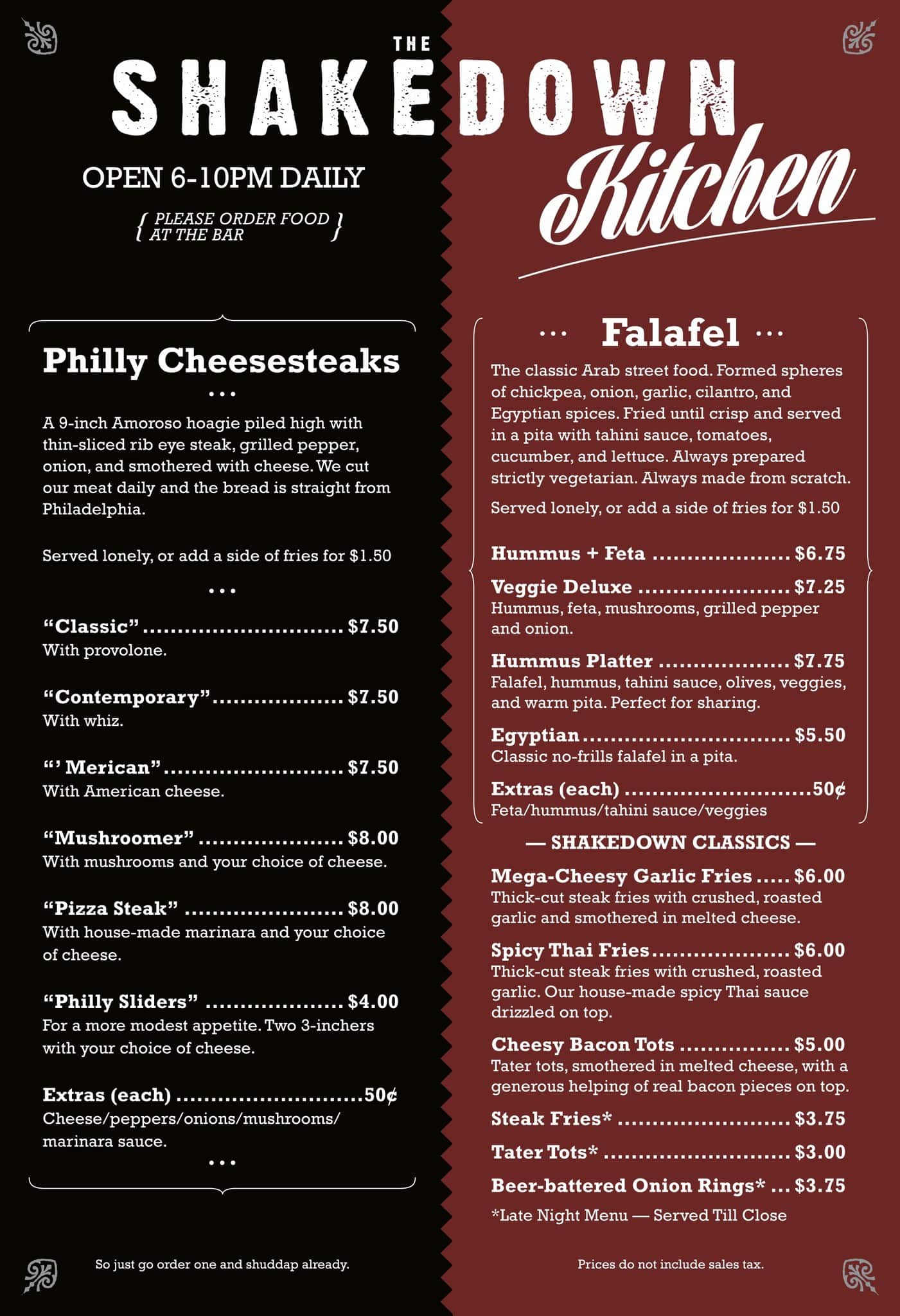 Menu at The Shakedown pub & bar, Bellingham