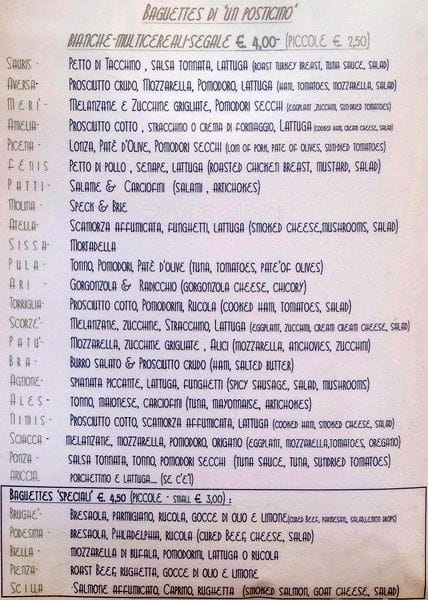 Menu di Un Posticino 
