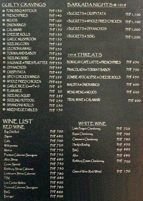 1018 Bar Menu, Menu for 1018 Bar, Valenzuela, Makati City - Zomato ...