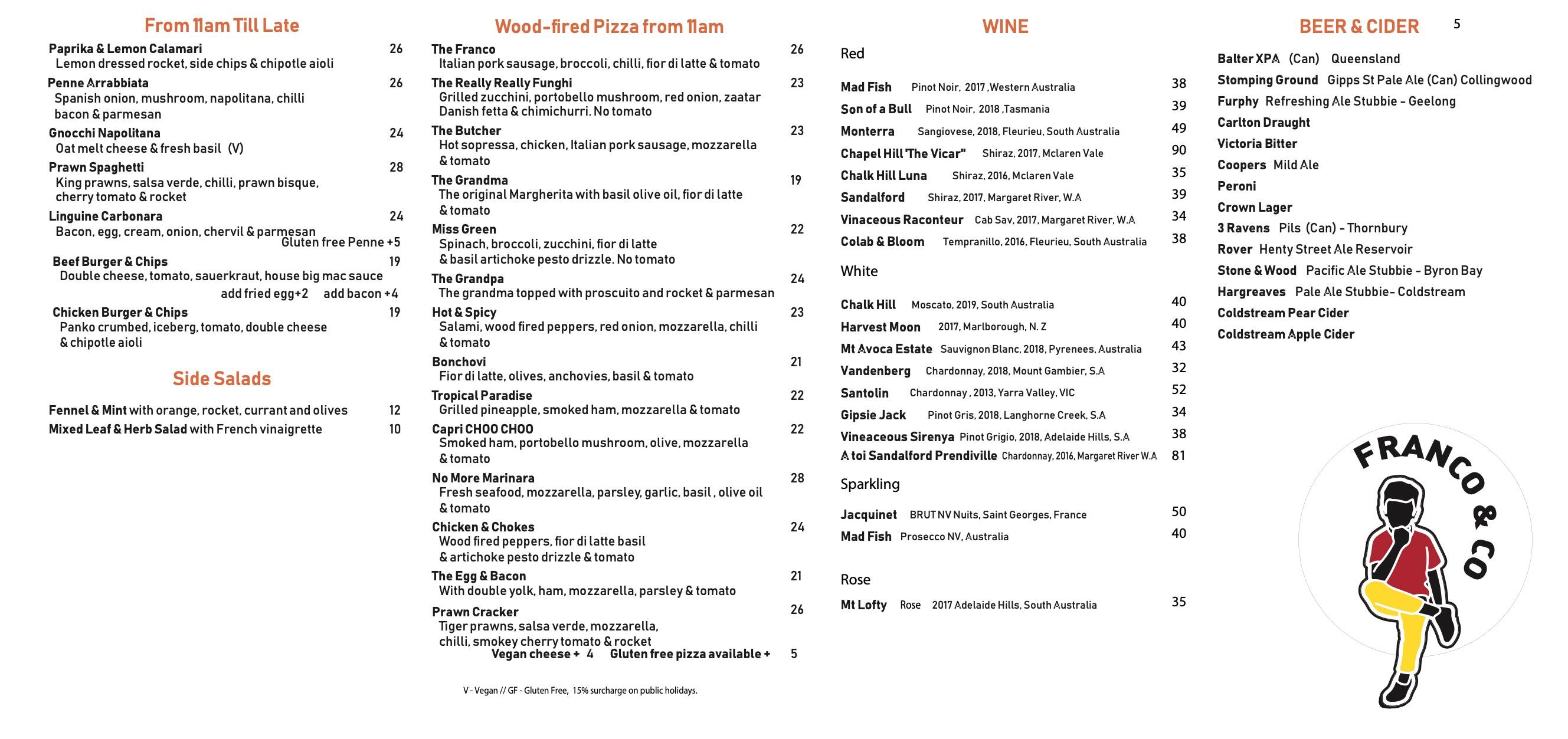 Franco Co Menu Menu For Franco Co Eltham Melbourne