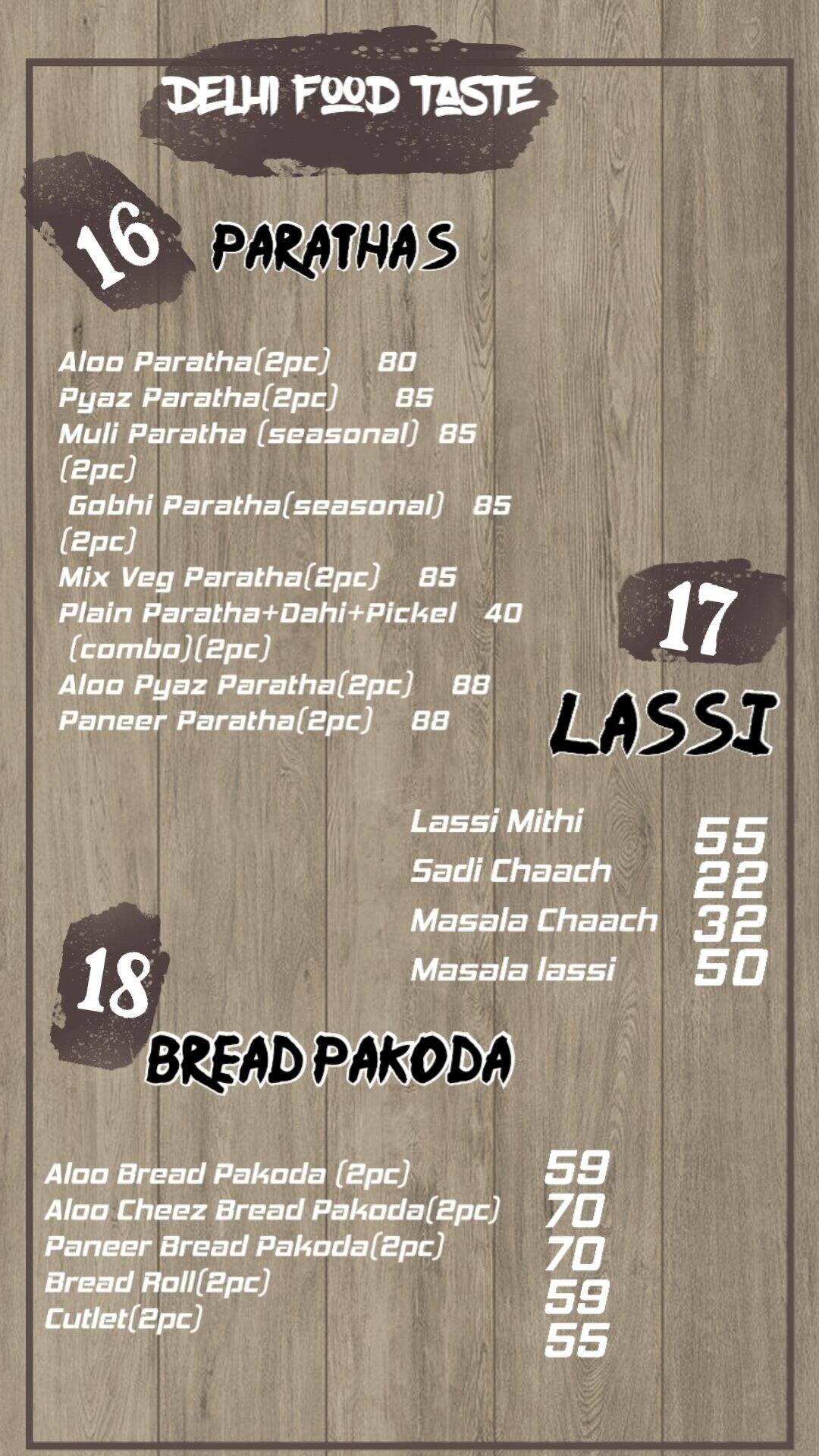 Taste Bakery menu