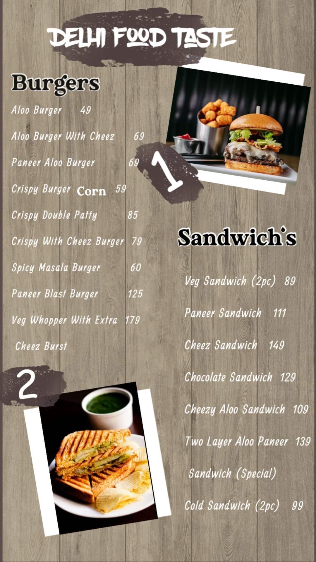 Taste Bakery menu