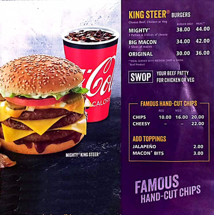 Menu of Steers Mirdif Dubai