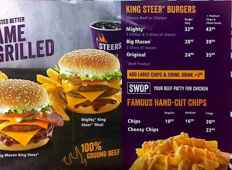 Steers menu 2020 discount