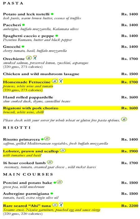 Bellevue menu