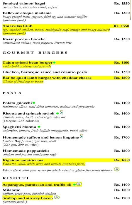 Bellevue menu