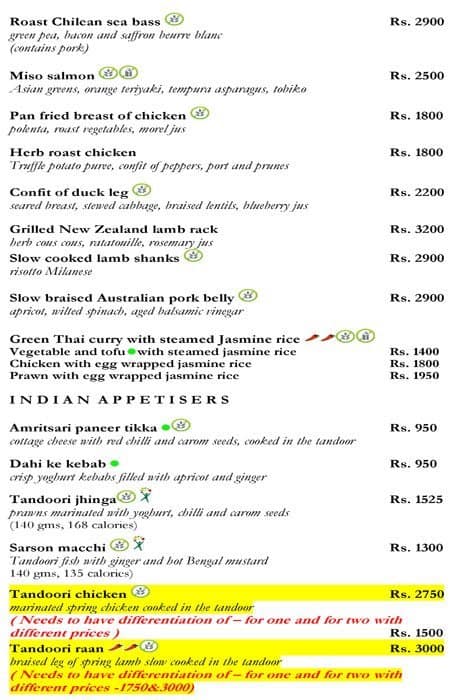 Bellevue menu
