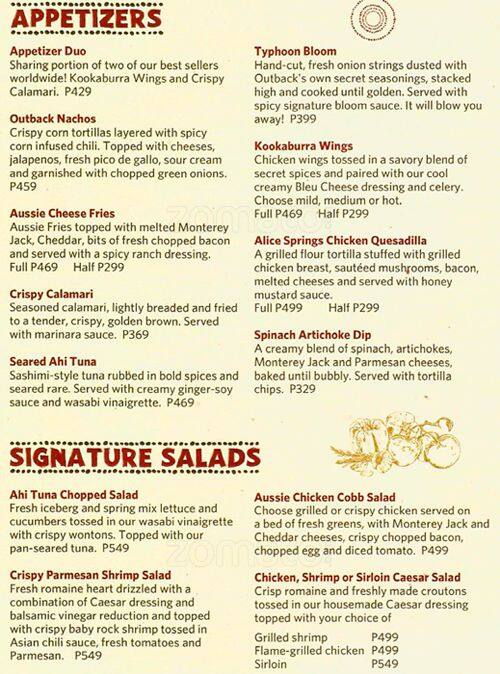 Outback Steak House Menu, Menu for Outback Steak House, Libis, Quezon ...