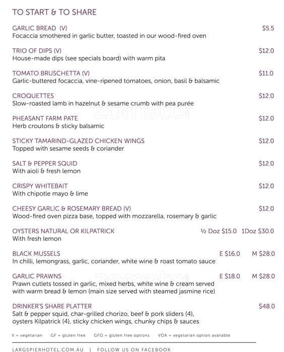 Menu At Largs Pier Hotel Pub & Bar, Largs Bay