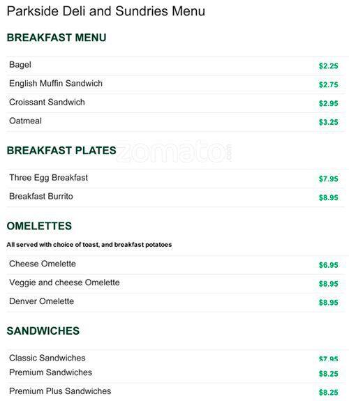 Parkside Deli & Sundries Menu - Urbanspoon/Zomato