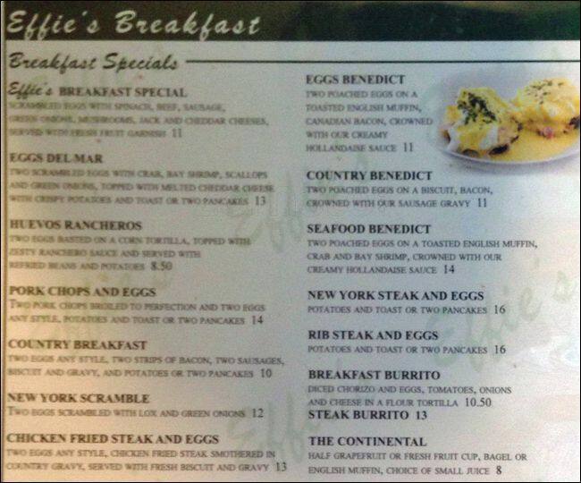 Menu at Effie's Restaurant & Bar, Campbell