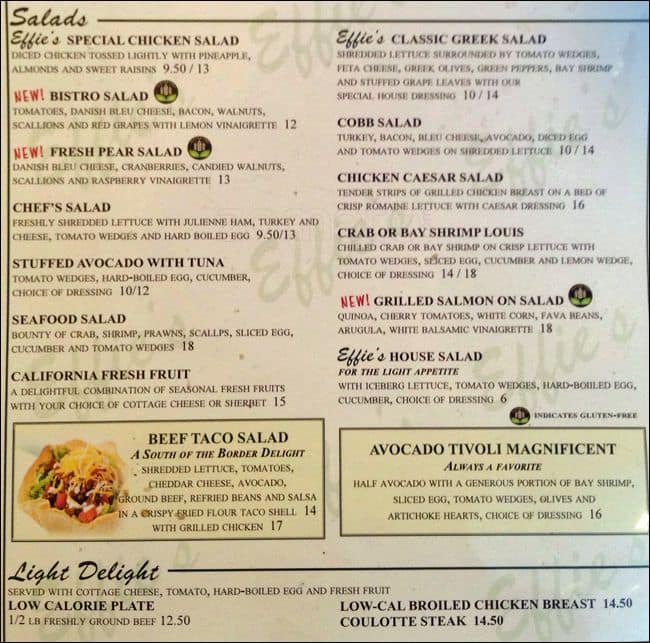 Menu at Effie's Restaurant & Bar, Campbell