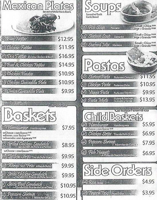 Menu at Agua Azul restaurant, Grand Prairie