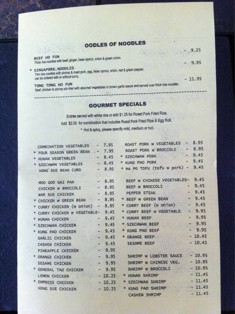 Menu at TongTong restaurant, Stow