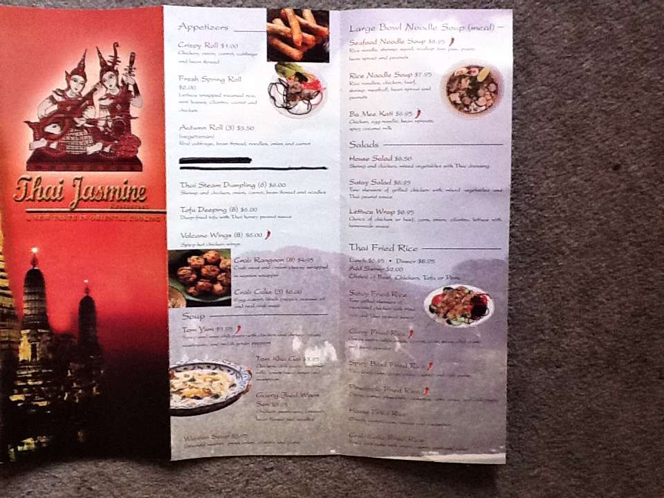 Menu at Thai Jasmine restaurant, Lima