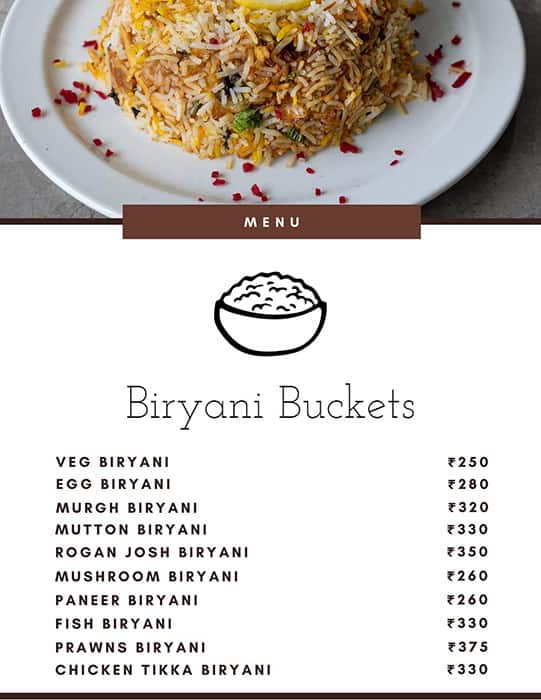 Menu of Biryani Buckets, HSR, Bangalore