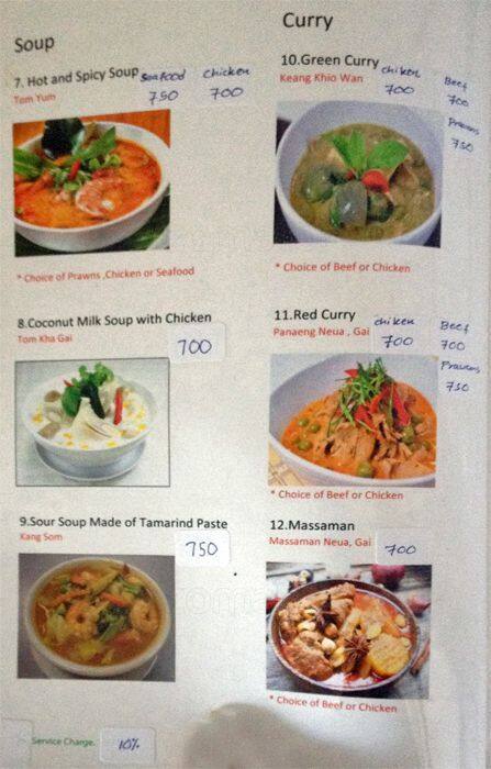 TOM YUM THAI menu