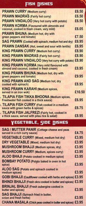 Paramount Tandoori menu