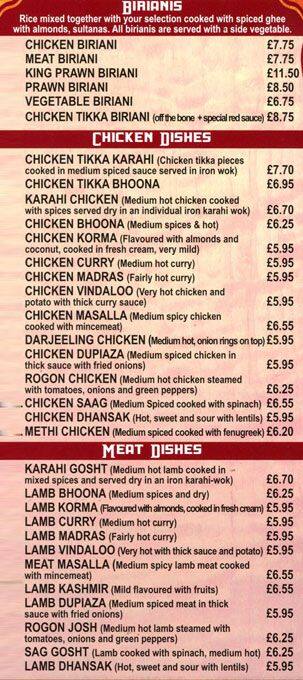 Paramount Tandoori menu