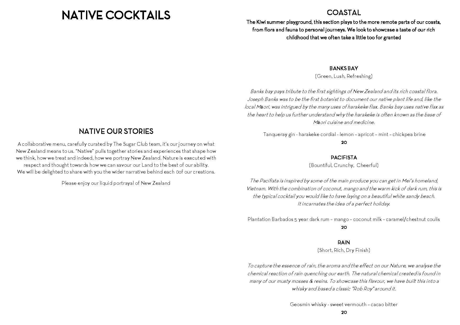 Menu at The Sugar Club, Auckland, 72 Victoria Street West Level 53