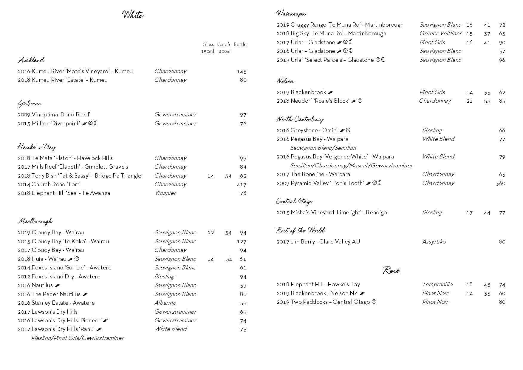 Menu at The Sugar Club, Auckland, 72 Victoria Street West Level 53