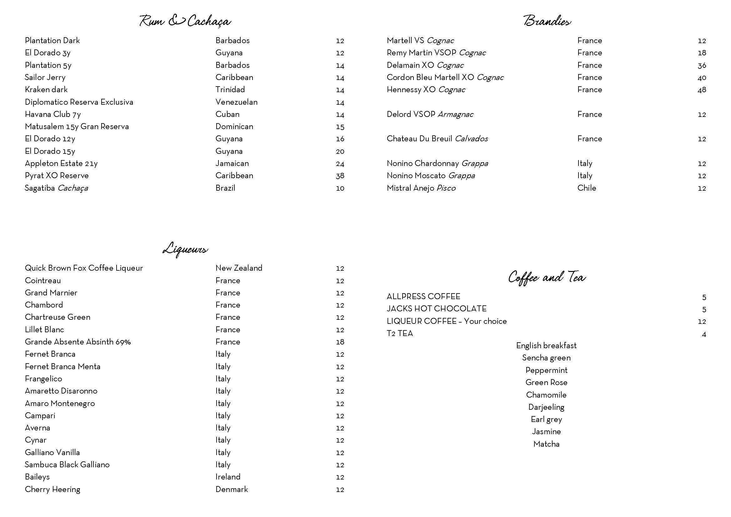 Menu at The Sugar Club, Auckland, Corner of Federal and Victoria