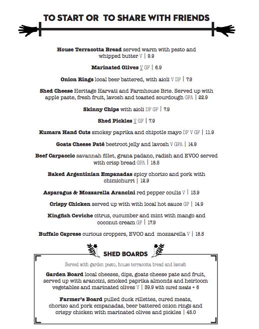 The Garden Shed Menu, Menu for The Garden Shed, Mt Eden, Auckland ...