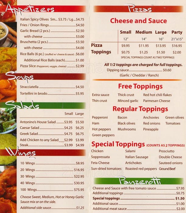 Antonino's Menu, Menu for Antonino's, Vaughan, Toronto Urbanspoon/Zomato