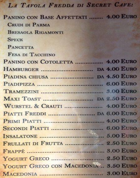 Menu di The Secret Cafè 