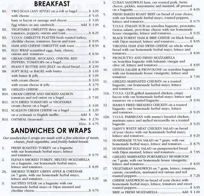 Menu at Original Sandwich Shoppe restaurant, New York City