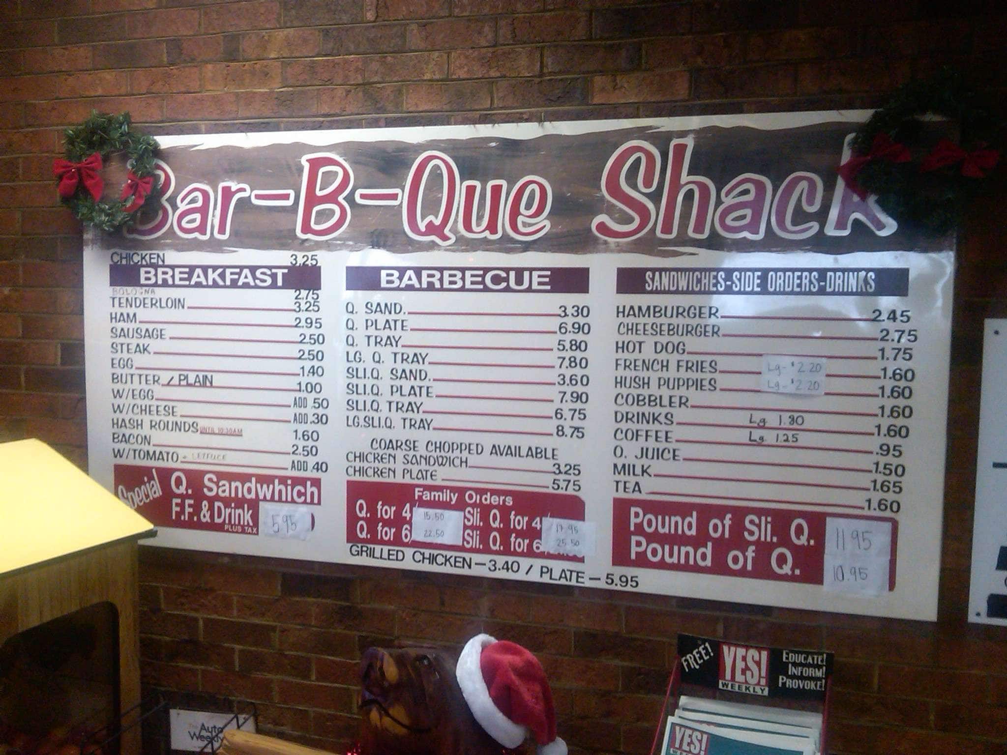 Barbecue Shack Menu, Menu for Barbecue Shack, Thomasville, Piedmont