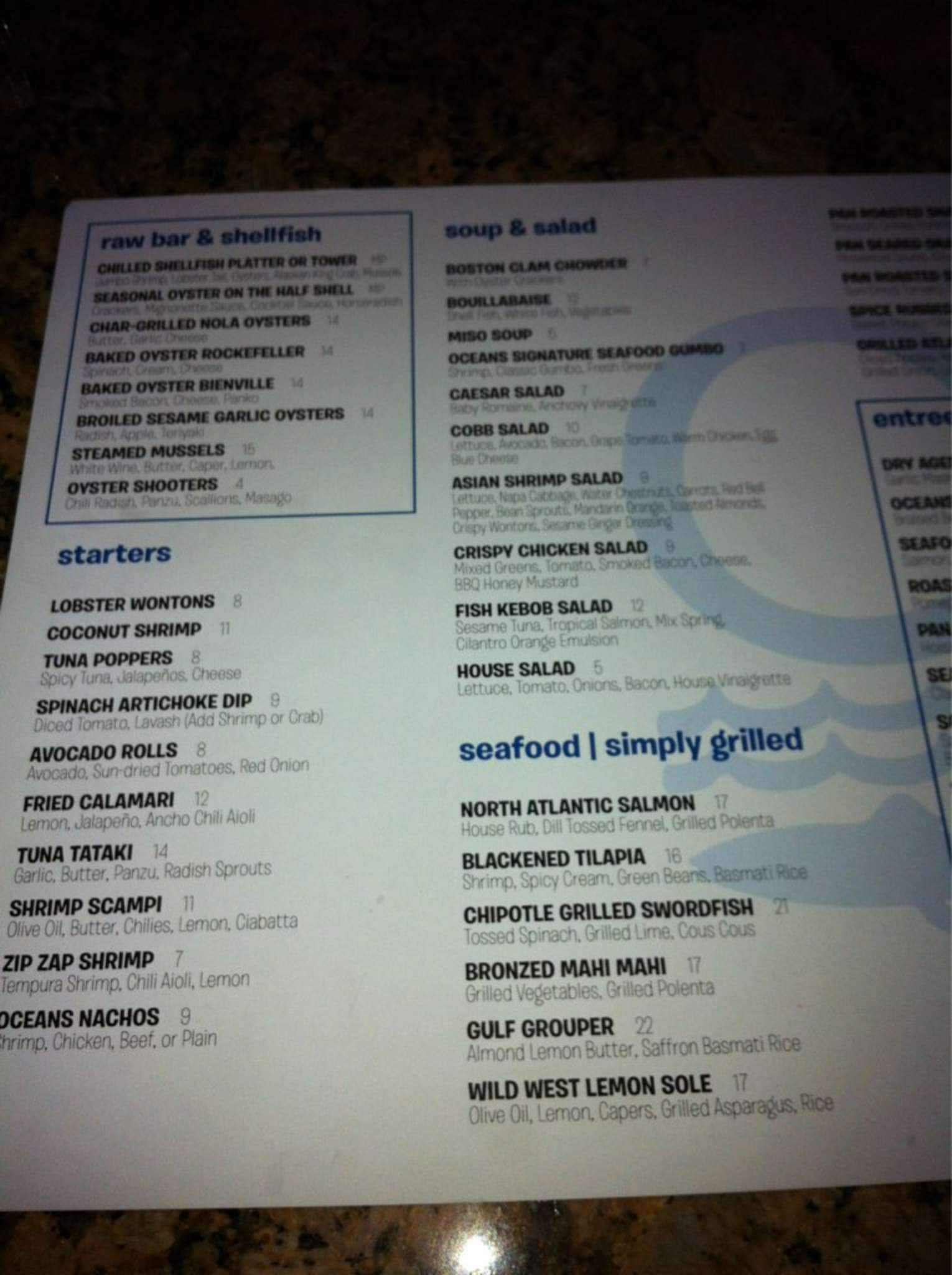 Oceans At Arthurs Menu Menu For Oceans At Arthurs Little Rock