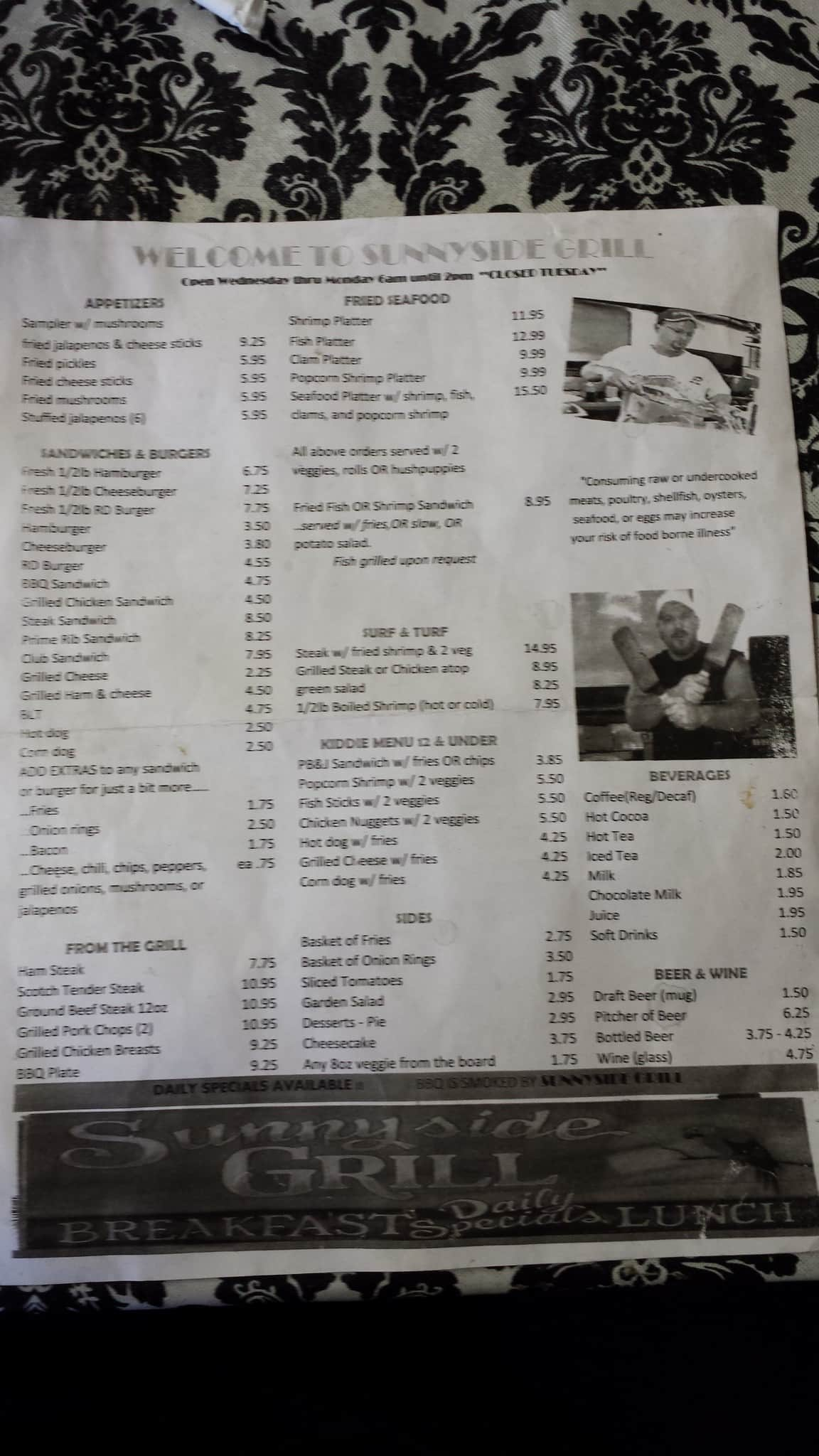 Sunnyside Grill Menu, Menu for Sunnyside Grill, Panama City Beach