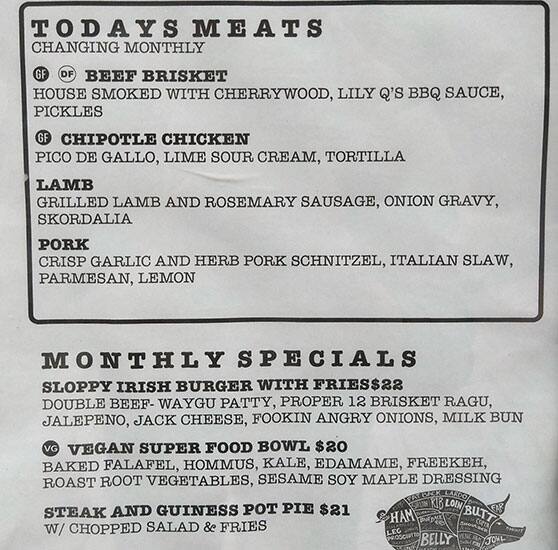 Menu at Hunter Gatherer pub & bar, North Sydney