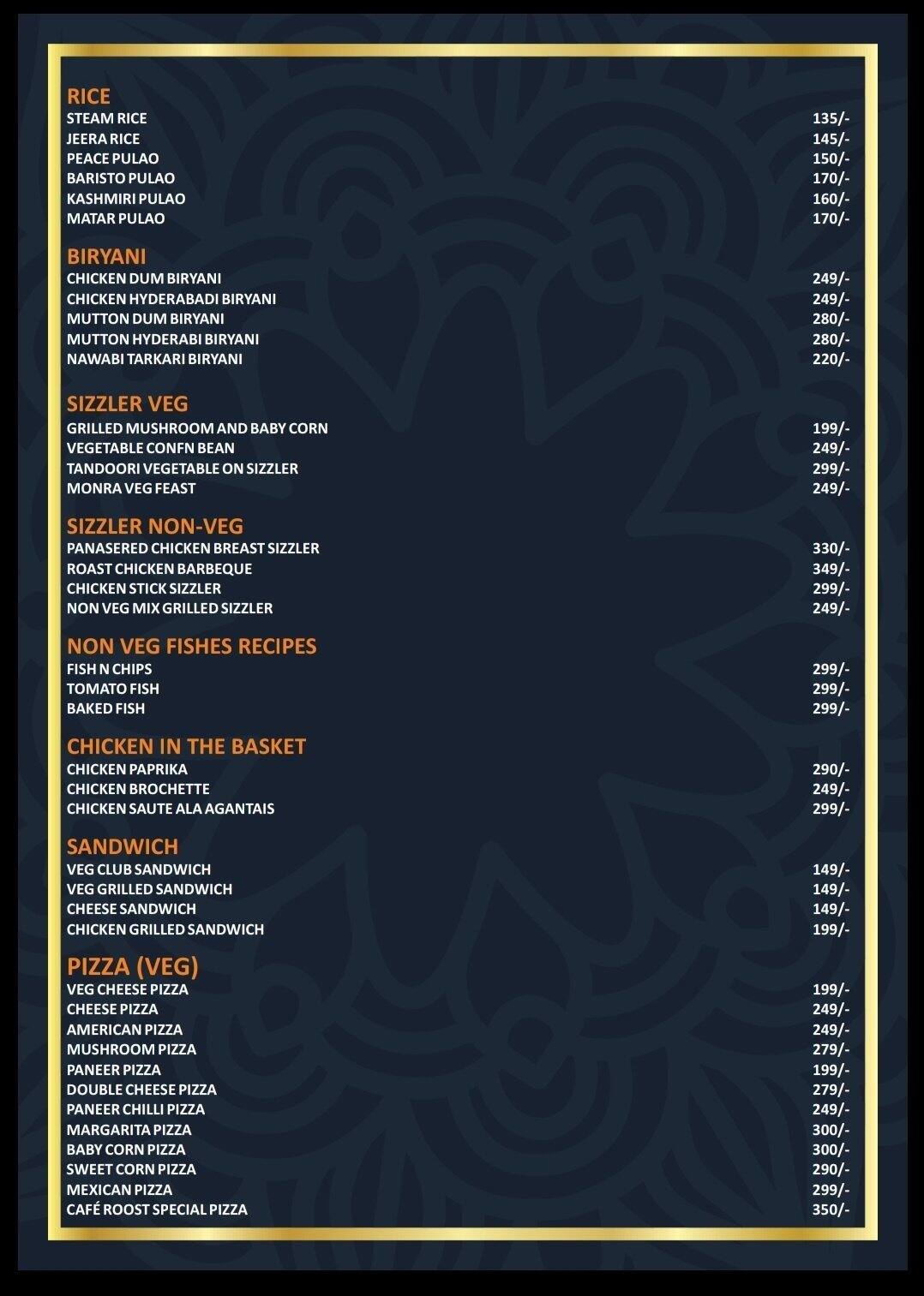 Cafe Roost - Restaurant menu