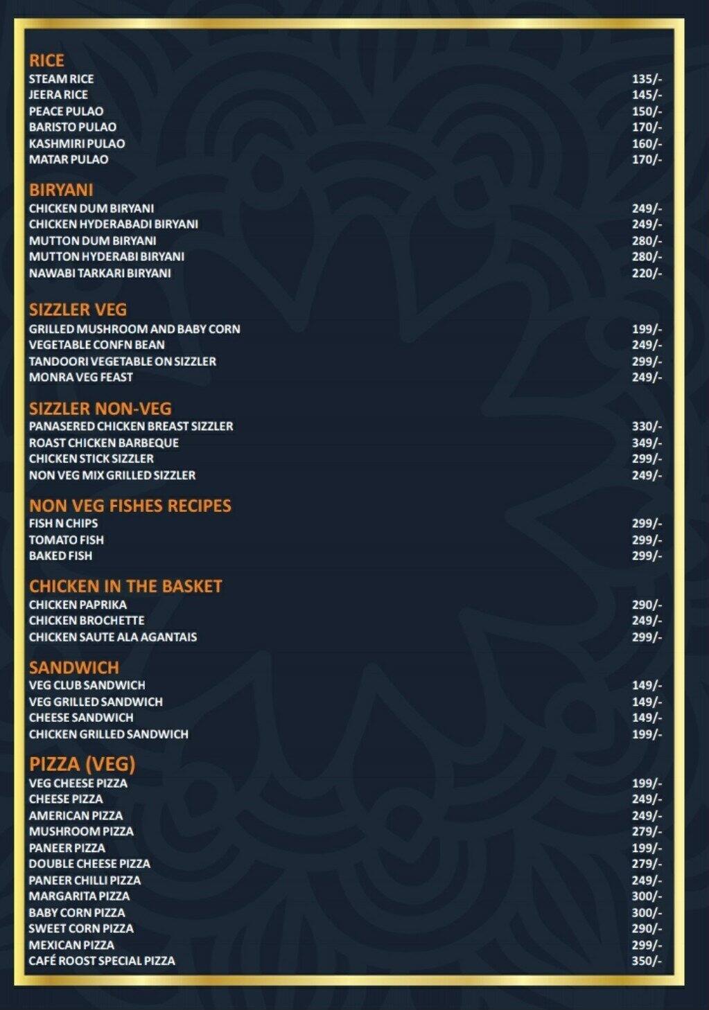 Cafe Roost - Restaurant menu