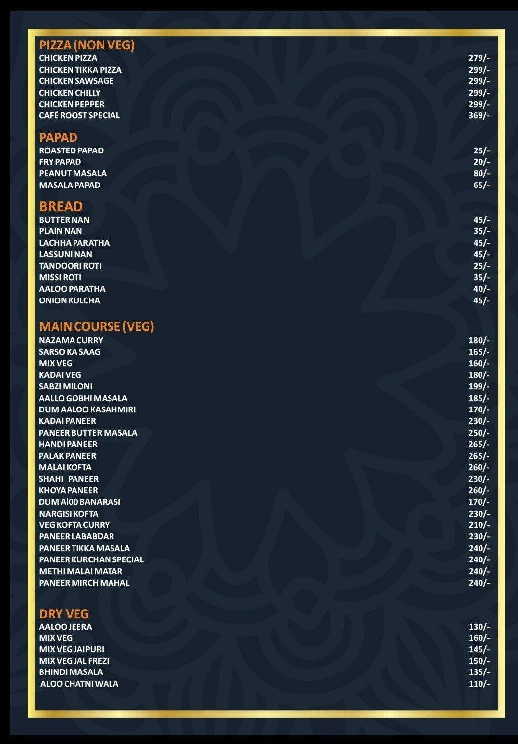 Cafe Roost - Restaurant menu