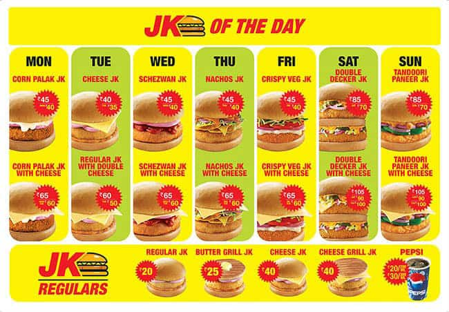 Menu of Jumboking Indian Burger, Mulund East, Mumbai