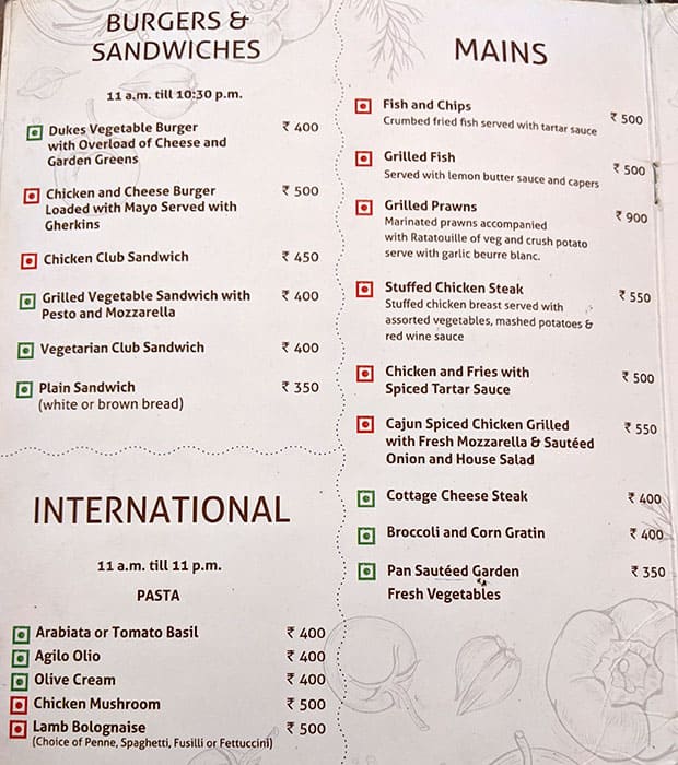 Panorama Cafe menu