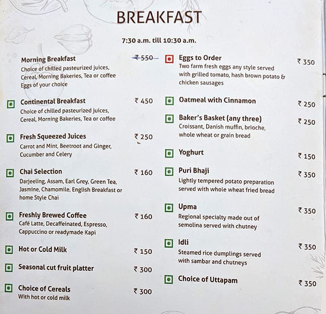Panorama Cafe menu