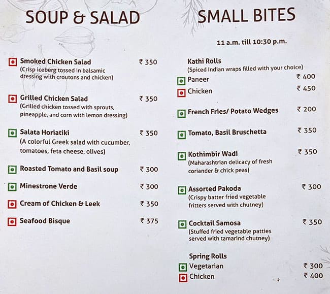 Panorama Cafe menu