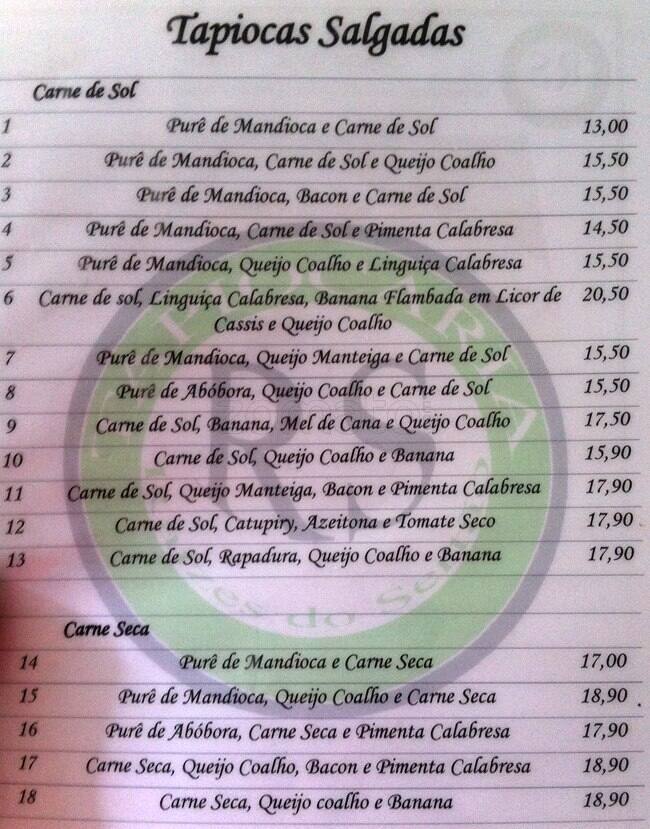 Tapiocaria Raízes do Sertão cardápio